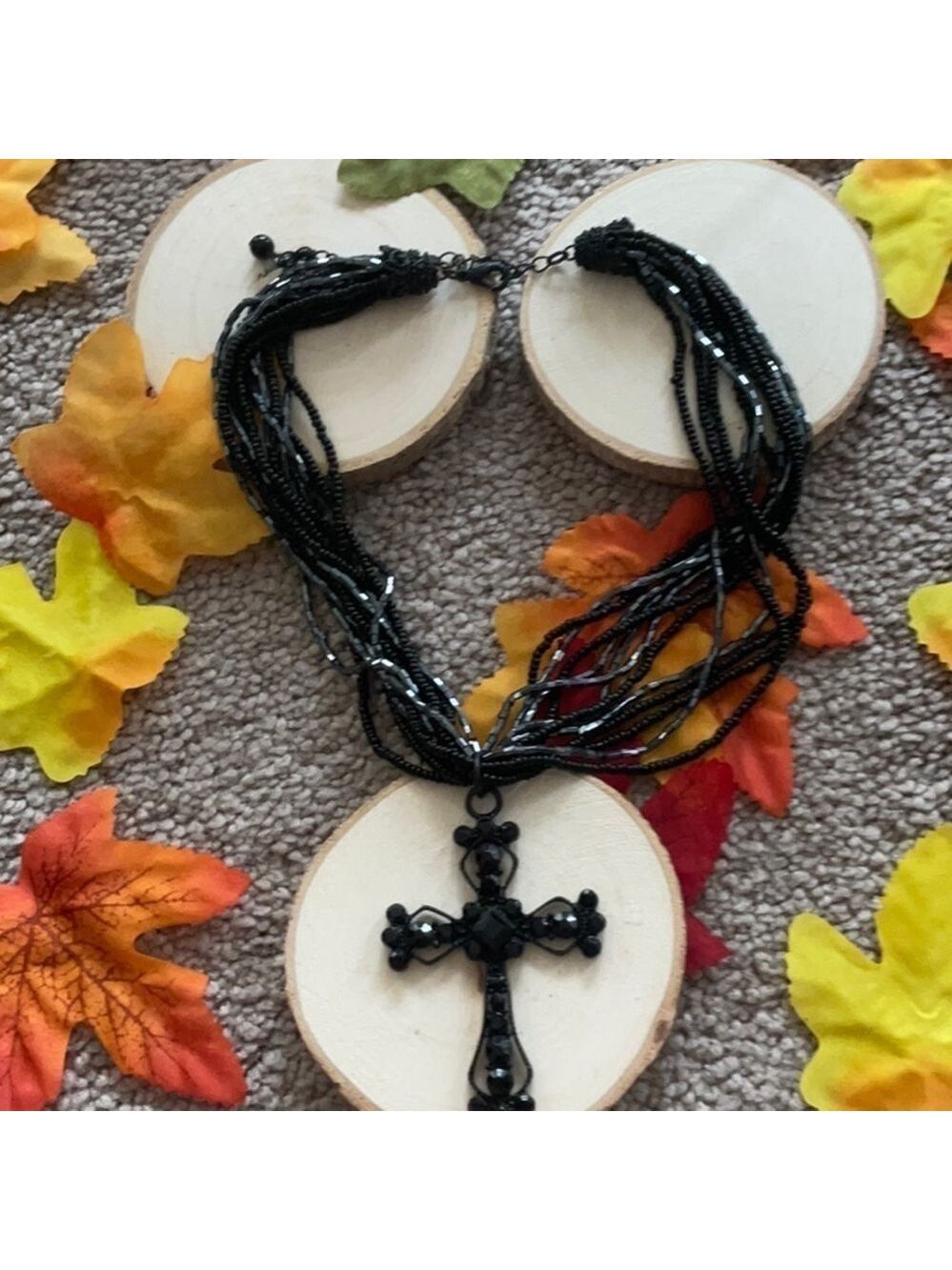 Onyx Cross Beaded Chain 15 Inch
